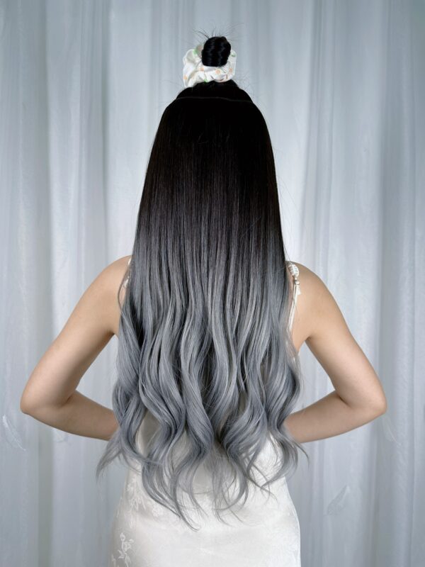 Hair Extension Curly -Balayage Ombre Gray - Big Wave