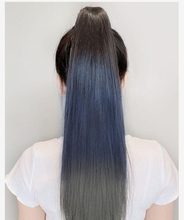 Ponytail Extension Straight - Ombre - Three Color Haze Blue - Image 3