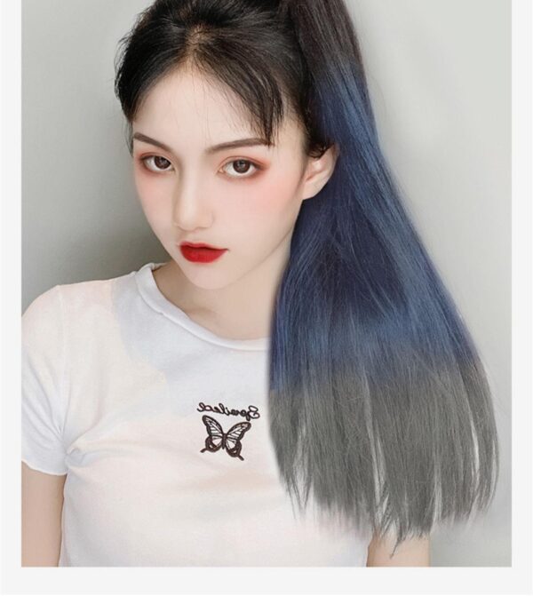 Ponytail Extension Straight - Ombre - Three Color Haze Blue - Image 6